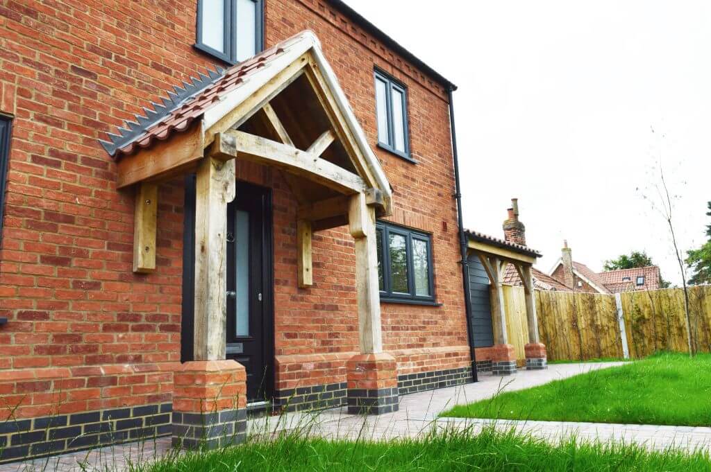 A view of a designed front porch